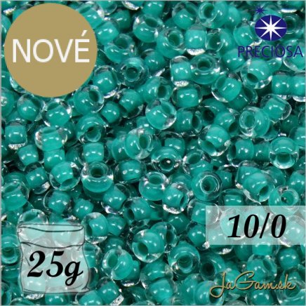 Rokajl Preciosa 10/0 Priehľadná s tmavozeleným prieťahom č.08A58-25g (PR10053)